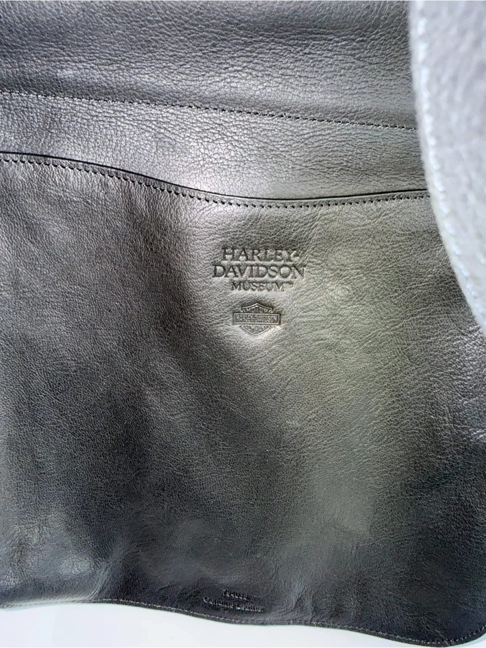 HARLEY DAVIDSON Embossed Single Strap Black Biker Leather Messenger Bag